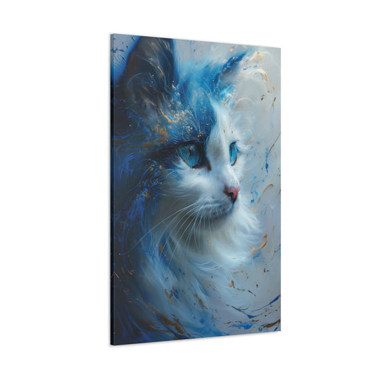 Vertical-oriented wall art: A Ragdoll cat adorned in surreal dreamlike hues, surrounded by whimsical elements evoking enchantment and mystique.