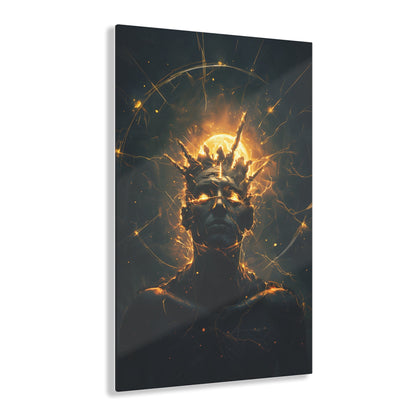 Vertical-oriented wall art: An undead mummified king stands regally in the desert sands, bathed in the warm golden light of the sun.