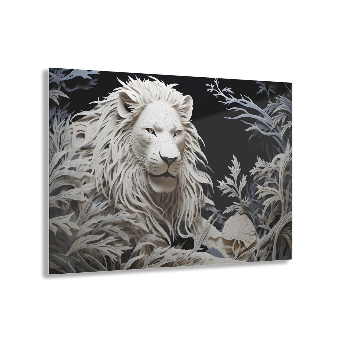 Horizontal-oriented wall art: Celebrate the majestic beauty of the lion with 'Cut to the King,' a stunning piece from our Wildlife Whims collection. This paper cutout inspired artwork captures the regal essence of the king of the jungle, with exquisite details and vibrant colors, adding a touch of the wild to your space.