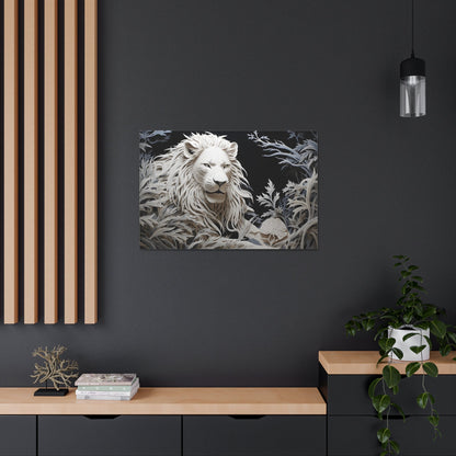 Horizontal-oriented wall art: Celebrate the majestic beauty of the lion with 'Cut to the King,' a stunning piece from our Wildlife Whims collection. This paper cutout inspired artwork captures the regal essence of the king of the jungle, with exquisite details and vibrant colors, adding a touch of the wild to your space.