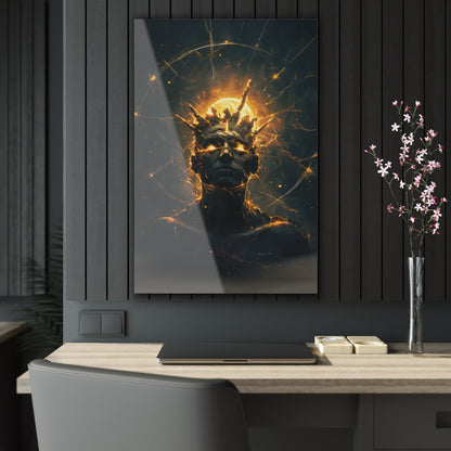 Vertical-oriented wall art: An undead mummified king stands regally in the desert sands, bathed in the warm golden light of the sun.