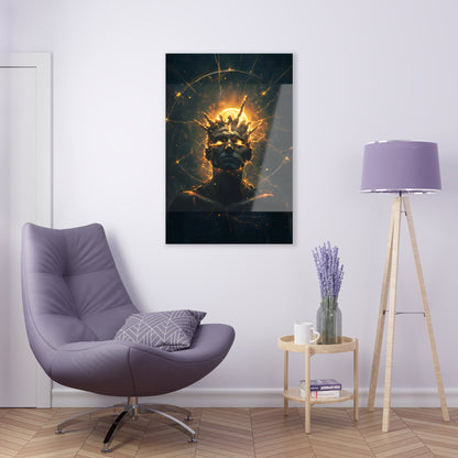 Vertical-oriented wall art: An undead mummified king stands regally in the desert sands, bathed in the warm golden light of the sun.