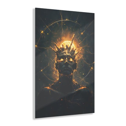 Vertical-oriented wall art: An undead mummified king stands regally in the desert sands, bathed in the warm golden light of the sun.