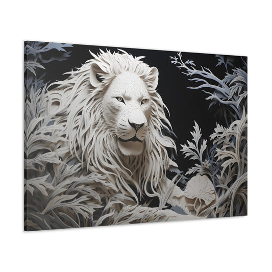 Horizontal-oriented wall art: Celebrate the majestic beauty of the lion with 'Cut to the King,' a stunning piece from our Wildlife Whims collection. This paper cutout inspired artwork captures the regal essence of the king of the jungle, with exquisite details and vibrant colors, adding a touch of the wild to your space.