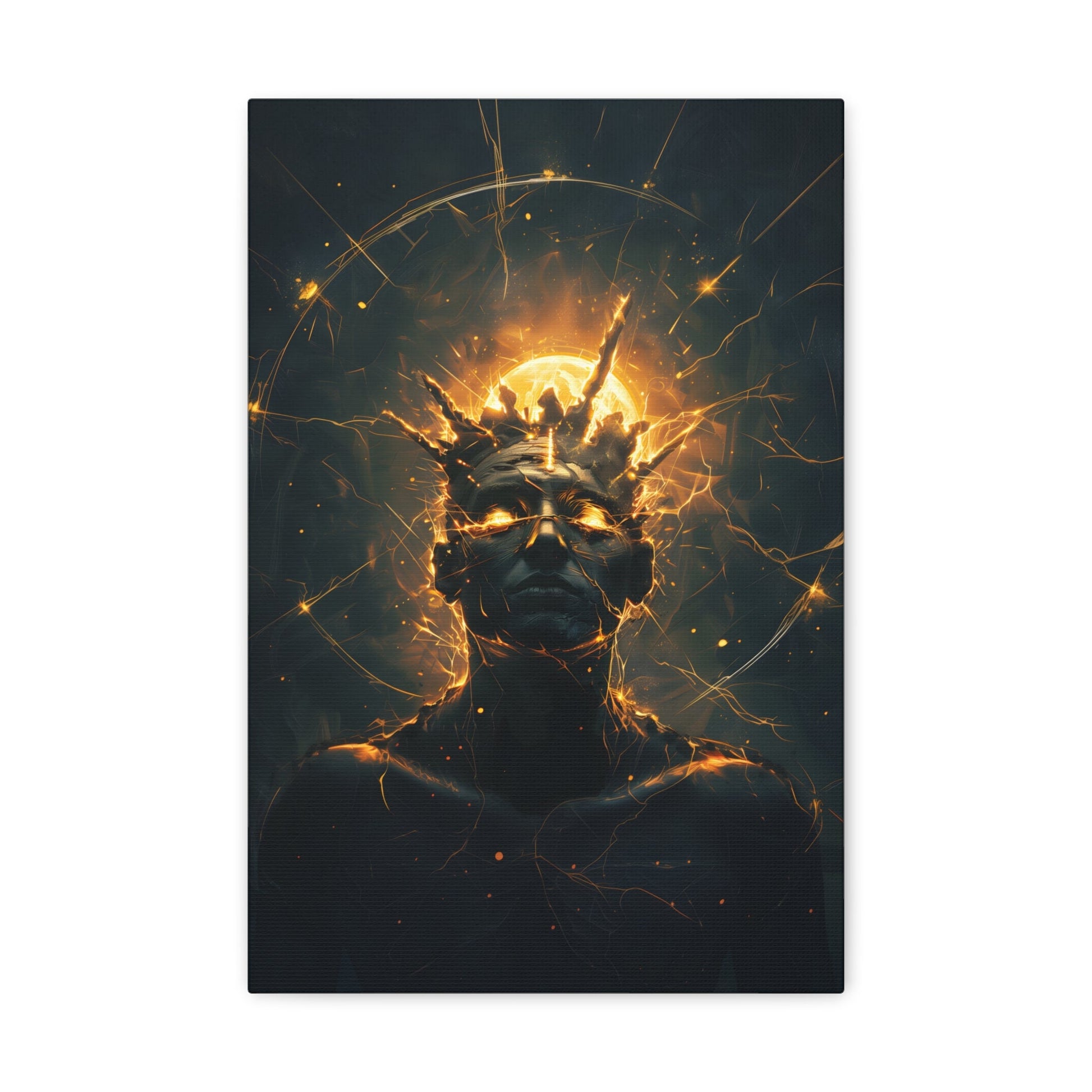 Vertical-oriented wall art: An undead mummified king stands regally in the desert sands, bathed in the warm golden light of the sun.