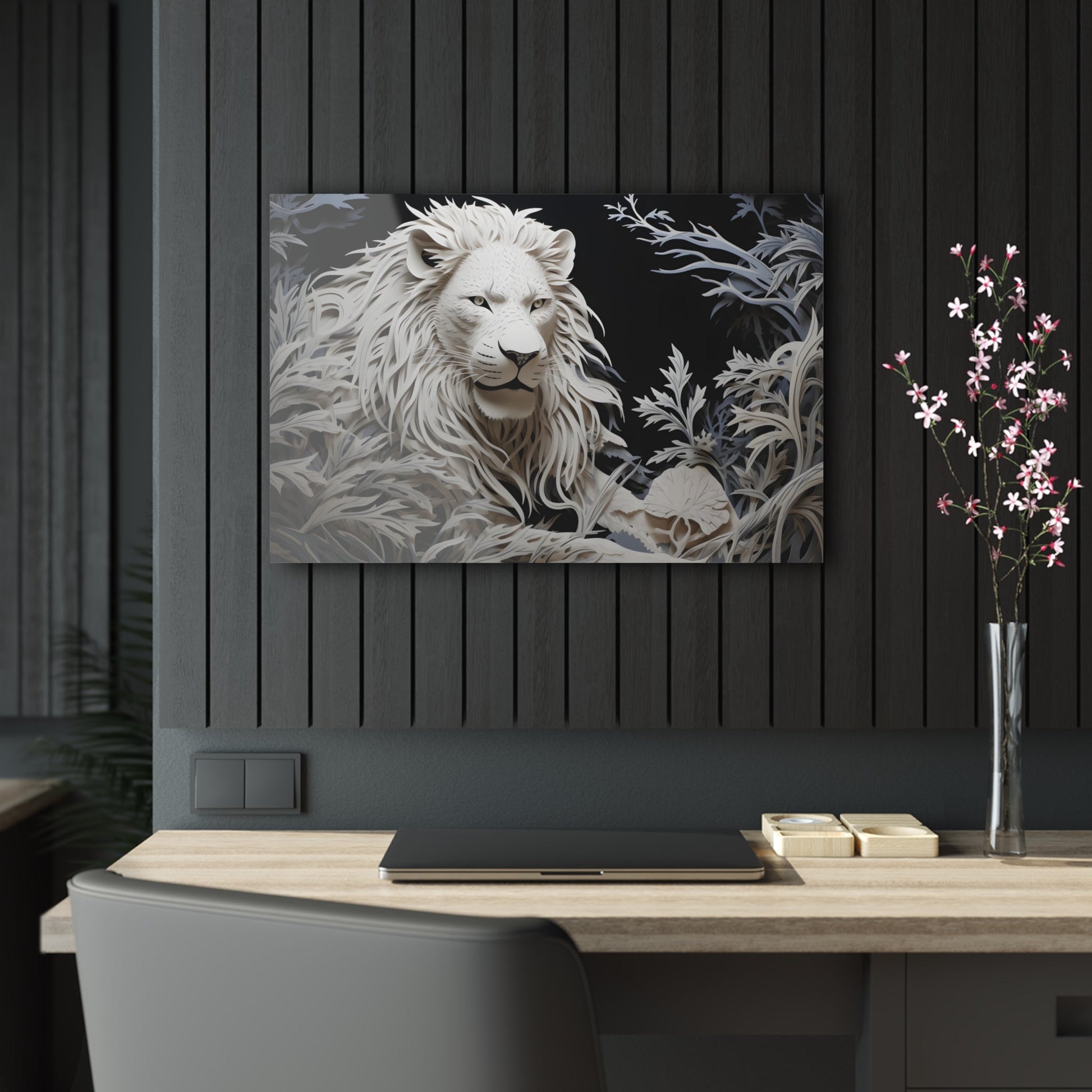 Horizontal-oriented wall art: Celebrate the majestic beauty of the lion with 'Cut to the King,' a stunning piece from our Wildlife Whims collection. This paper cutout inspired artwork captures the regal essence of the king of the jungle, with exquisite details and vibrant colors, adding a touch of the wild to your space.