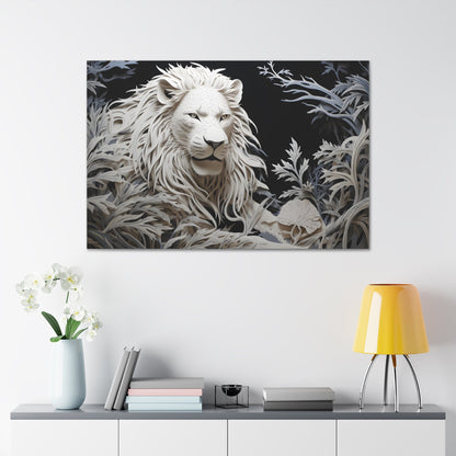 Horizontal-oriented wall art: Celebrate the majestic beauty of the lion with 'Cut to the King,' a stunning piece from our Wildlife Whims collection. This paper cutout inspired artwork captures the regal essence of the king of the jungle, with exquisite details and vibrant colors, adding a touch of the wild to your space.