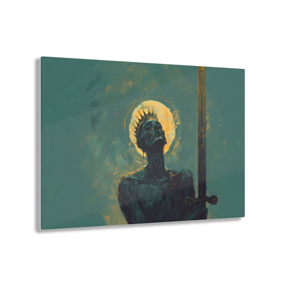 Horizontal-oriented wall art: An undead mummified king stands regally in the desert sands, bathed in the warm golden light of the sun.