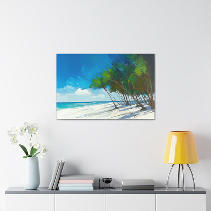 Horizontal-oriented wall art: "Sands of Summer." A serene, golden shoreline meets rippling waves under a pastel sky, blending warm amber hues with soft blues and pinks. The textured impressionistic brushwork creates a dreamy and peaceful coastal scene.