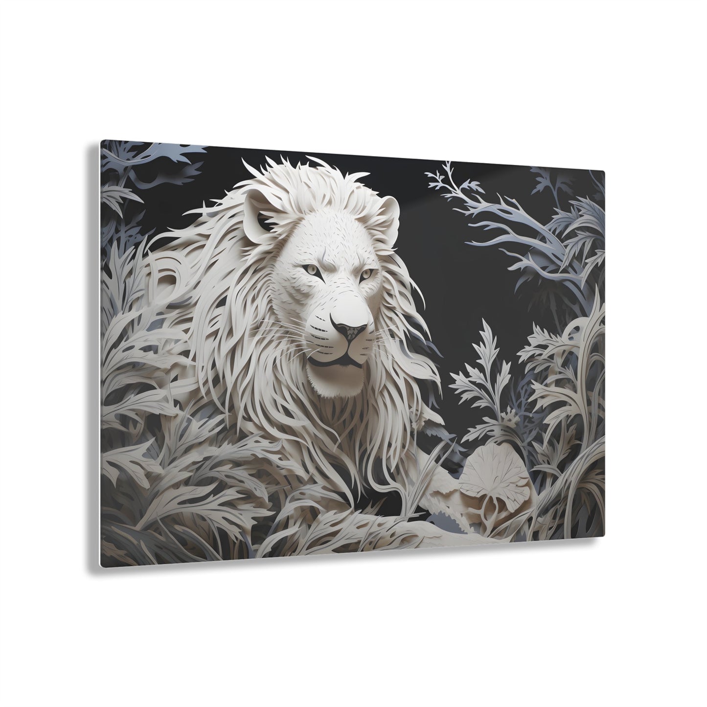 Horizontal-oriented wall art: Celebrate the majestic beauty of the lion with 'Cut to the King,' a stunning piece from our Wildlife Whims collection. This paper cutout inspired artwork captures the regal essence of the king of the jungle, with exquisite details and vibrant colors, adding a touch of the wild to your space.