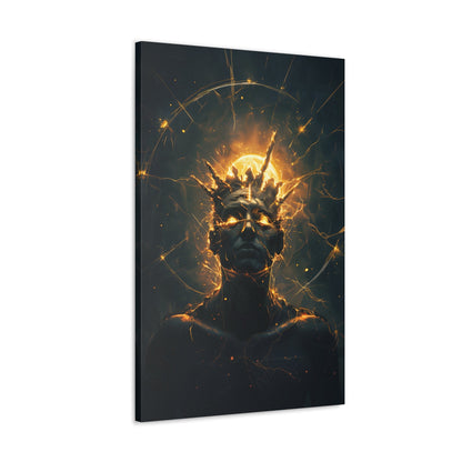 Vertical-oriented wall art: An undead mummified king stands regally in the desert sands, bathed in the warm golden light of the sun.