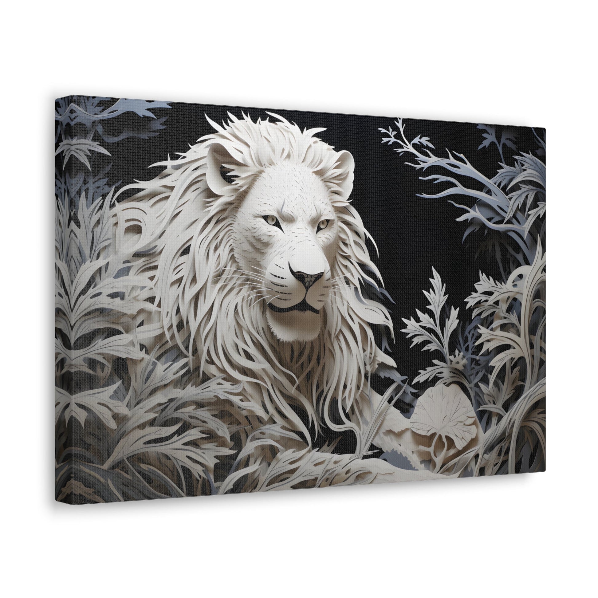 Horizontal-oriented wall art: Celebrate the majestic beauty of the lion with 'Cut to the King,' a stunning piece from our Wildlife Whims collection. This paper cutout inspired artwork captures the regal essence of the king of the jungle, with exquisite details and vibrant colors, adding a touch of the wild to your space.