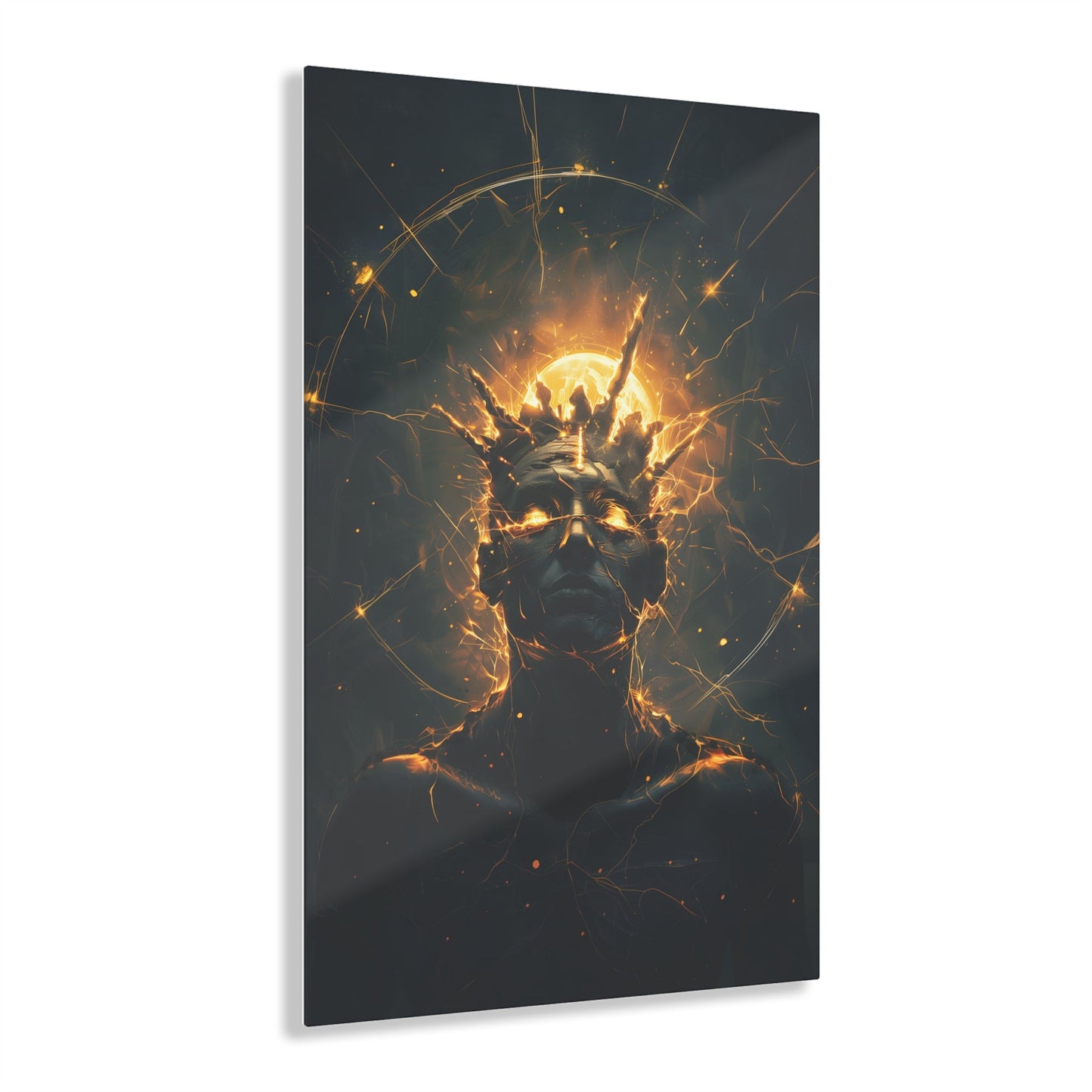 Vertical-oriented wall art: An undead mummified king stands regally in the desert sands, bathed in the warm golden light of the sun.