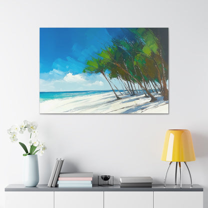 Horizontal-oriented wall art: "Sands of Summer." A serene, golden shoreline meets rippling waves under a pastel sky, blending warm amber hues with soft blues and pinks. The textured impressionistic brushwork creates a dreamy and peaceful coastal scene.