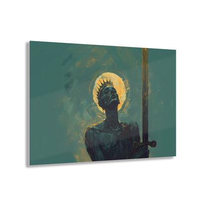 Horizontal-oriented wall art: An undead mummified king stands regally in the desert sands, bathed in the warm golden light of the sun.