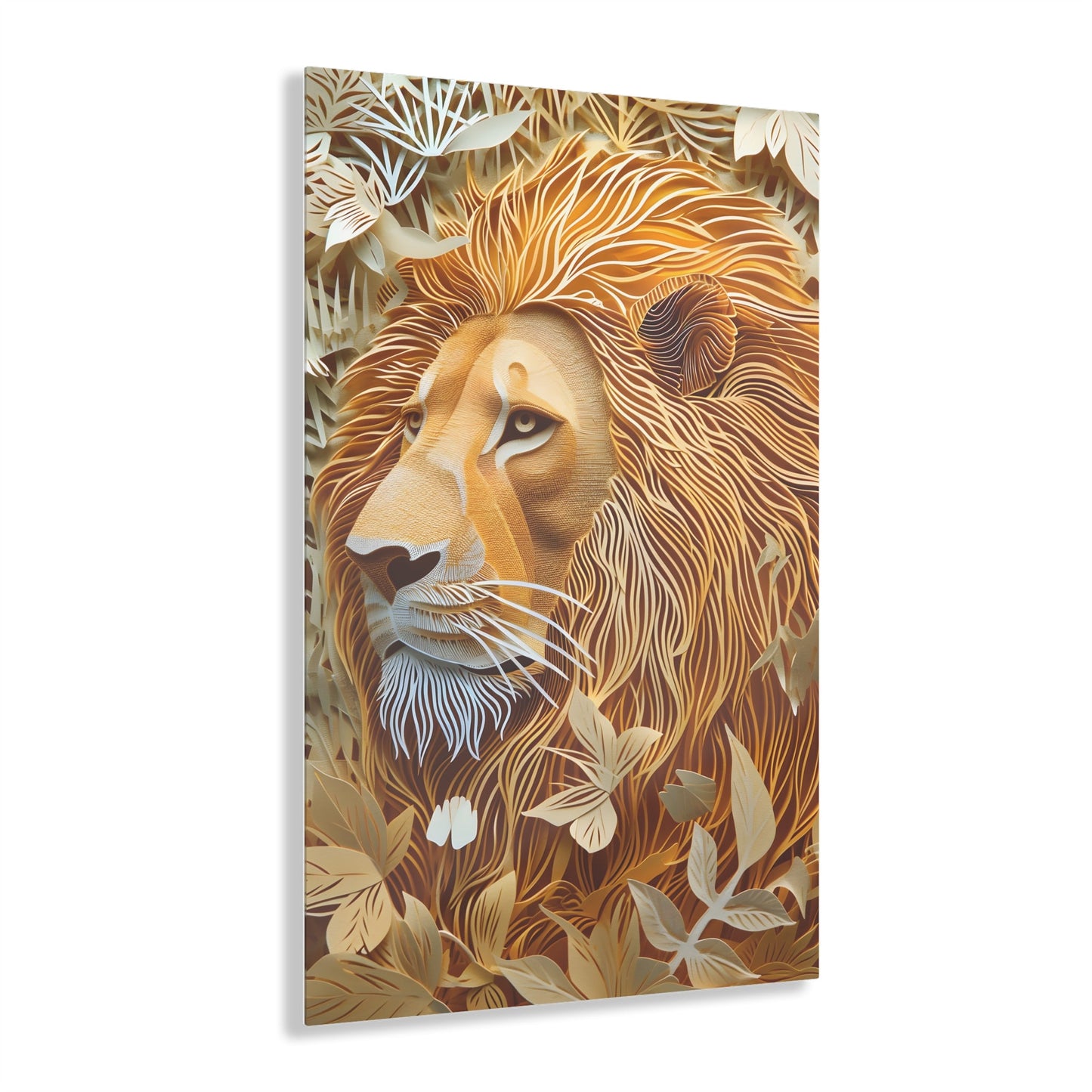 Celebrate the majestic beauty of the lion with 'Cut to the King II,' a stunning piece from our Wildlife Whims collection. This paper cutout inspired artwork captures the regal essence of the king of the jungle, with exquisite details and vibrant colors, adding a touch of the wild to your space.