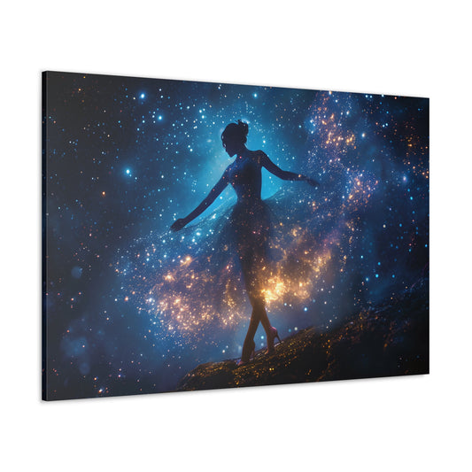 Capturing the celestial grace of a ballerina dancing amidst stars, Cosmic Ballet wall art adds an enchanting touch of cosmic elegance to your space, featuring a celestial dancer with a dress adorned by cosmic constellations.