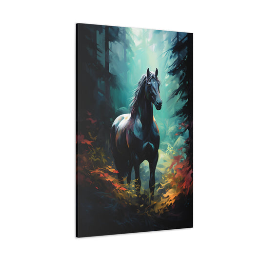 Vertical-oriented wall art: 'Shadowed Stallion' from the Darklight Bestiary collection transcends traditional equestrian portrayals, skillfully navigating light and shadow in chiaroscuro style. The interplay between darkness and radiance breathes life into the majestic stallion. This artwork adds untamed elegance and a visual symphony to any space.