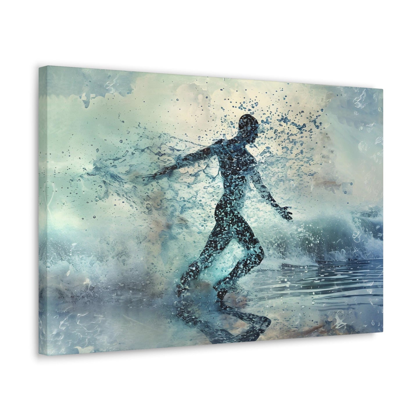 Spectral Seafarer" portrays a male silhouette dancing amid celestial oceanic waves, blending ethereal beauty with the grace of the underwater world, in a stunning display of pointillism-infused art.