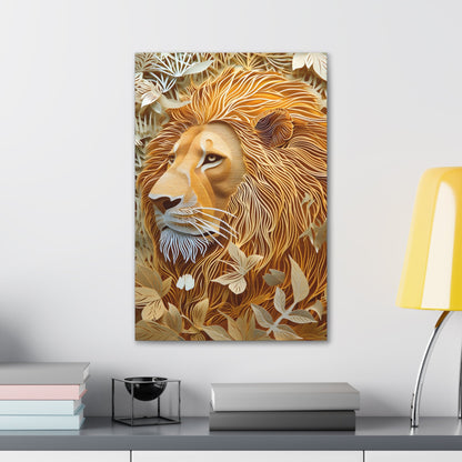 Celebrate the majestic beauty of the lion with 'Cut to the King II,' a stunning piece from our Wildlife Whims collection. This paper cutout inspired artwork captures the regal essence of the king of the jungle, with exquisite details and vibrant colors, adding a touch of the wild to your space.