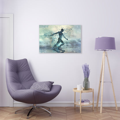 Spectral Seafarer" portrays a male silhouette dancing amid celestial oceanic waves, blending ethereal beauty with the grace of the underwater world, in a stunning display of pointillism-infused art.