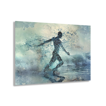 Spectral Seafarer" portrays a male silhouette dancing amid celestial oceanic waves, blending ethereal beauty with the grace of the underwater world, in a stunning display of pointillism-infused art.