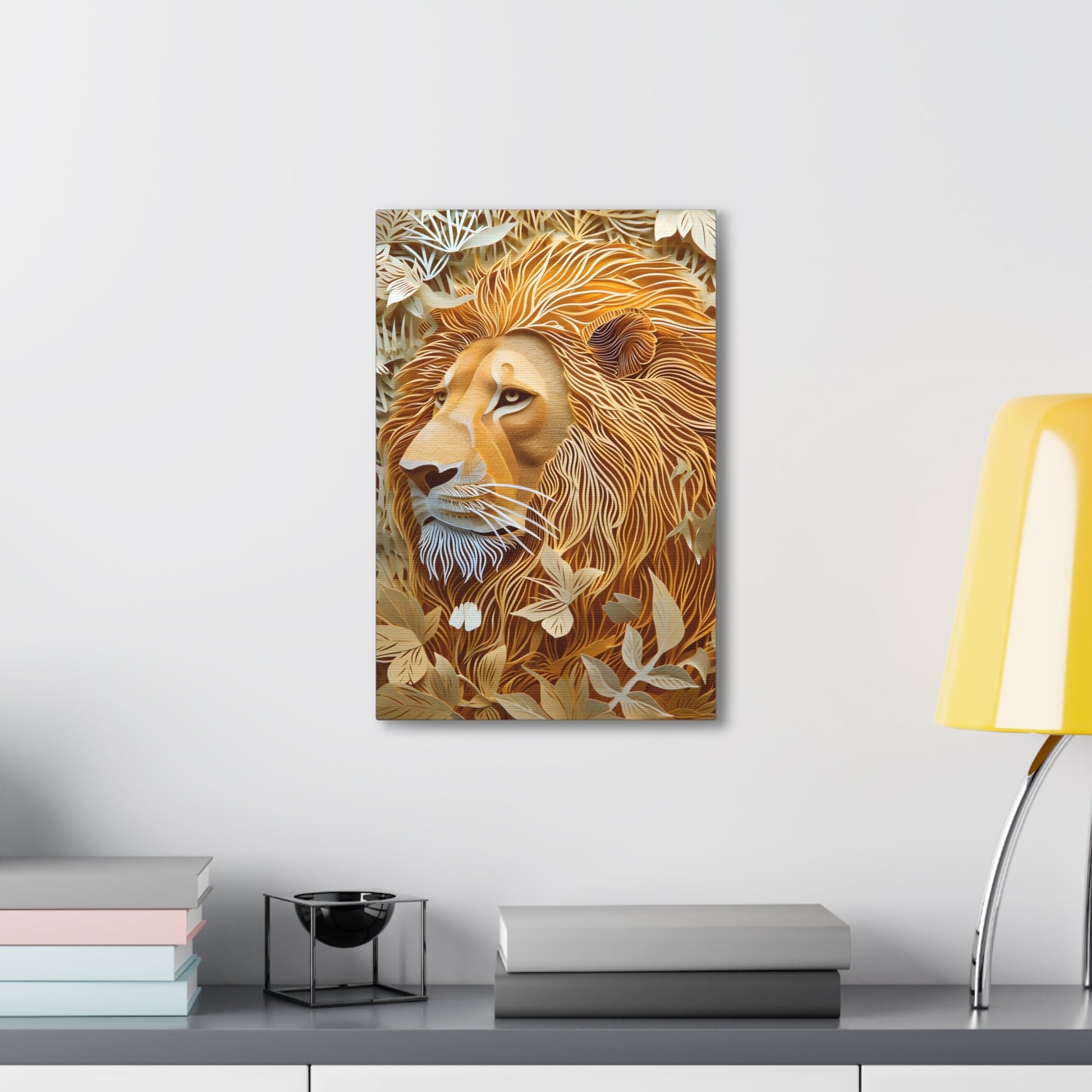 Celebrate the majestic beauty of the lion with 'Cut to the King II,' a stunning piece from our Wildlife Whims collection. This paper cutout inspired artwork captures the regal essence of the king of the jungle, with exquisite details and vibrant colors, adding a touch of the wild to your space.