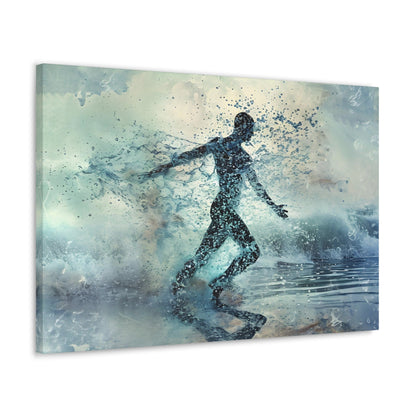 Spectral Seafarer" portrays a male silhouette dancing amid celestial oceanic waves, blending ethereal beauty with the grace of the underwater world, in a stunning display of pointillism-infused art.