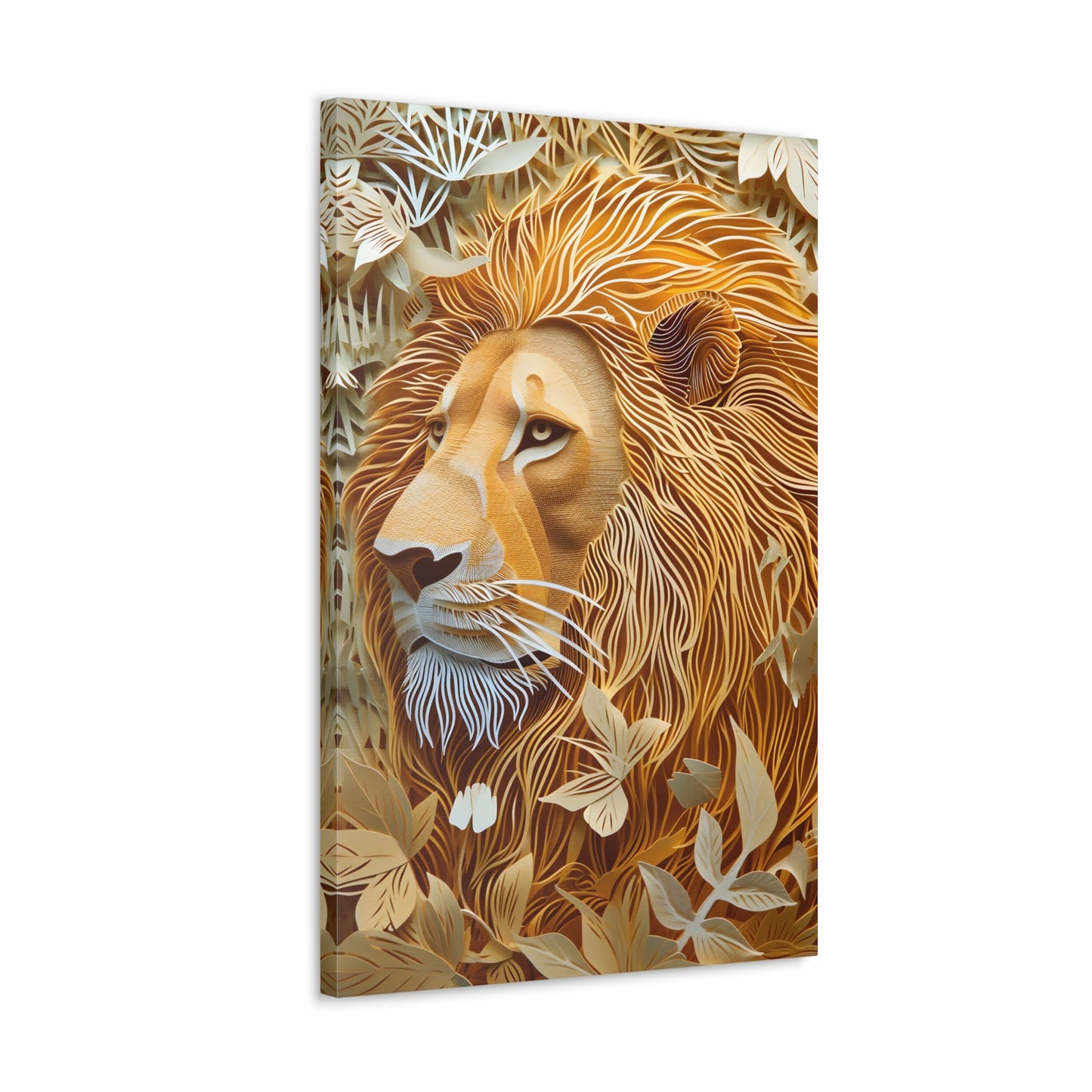 Celebrate the majestic beauty of the lion with 'Cut to the King II,' a stunning piece from our Wildlife Whims collection. This paper cutout inspired artwork captures the regal essence of the king of the jungle, with exquisite details and vibrant colors, adding a touch of the wild to your space.