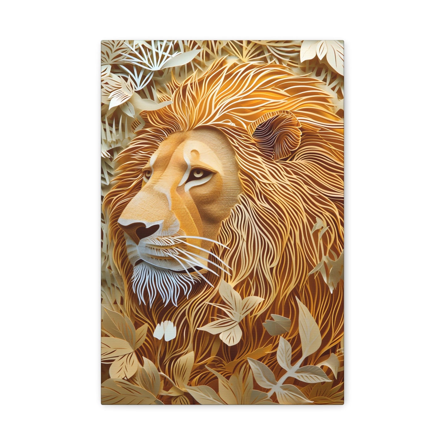 Celebrate the majestic beauty of the lion with 'Cut to the King II,' a stunning piece from our Wildlife Whims collection. This paper cutout inspired artwork captures the regal essence of the king of the jungle, with exquisite details and vibrant colors, adding a touch of the wild to your space.