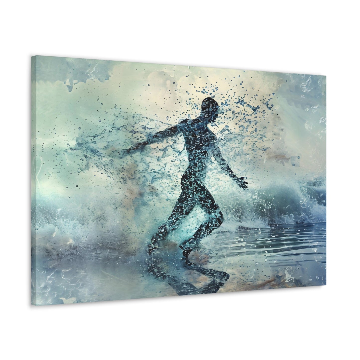 Spectral Seafarer" portrays a male silhouette dancing amid celestial oceanic waves, blending ethereal beauty with the grace of the underwater world, in a stunning display of pointillism-infused art.