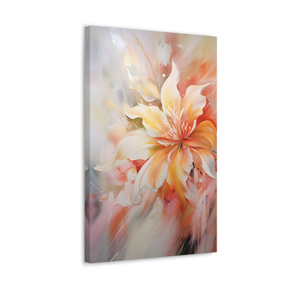 Vertical-Oriented wall art: "Whispering Ivory II" A soft, ivory-colored flower with gentle petals in shades of cream, peach, and blush, captured in flowing brushstrokes. This abstract artwork exudes tranquility and elegance, creating a serene atmosphere.