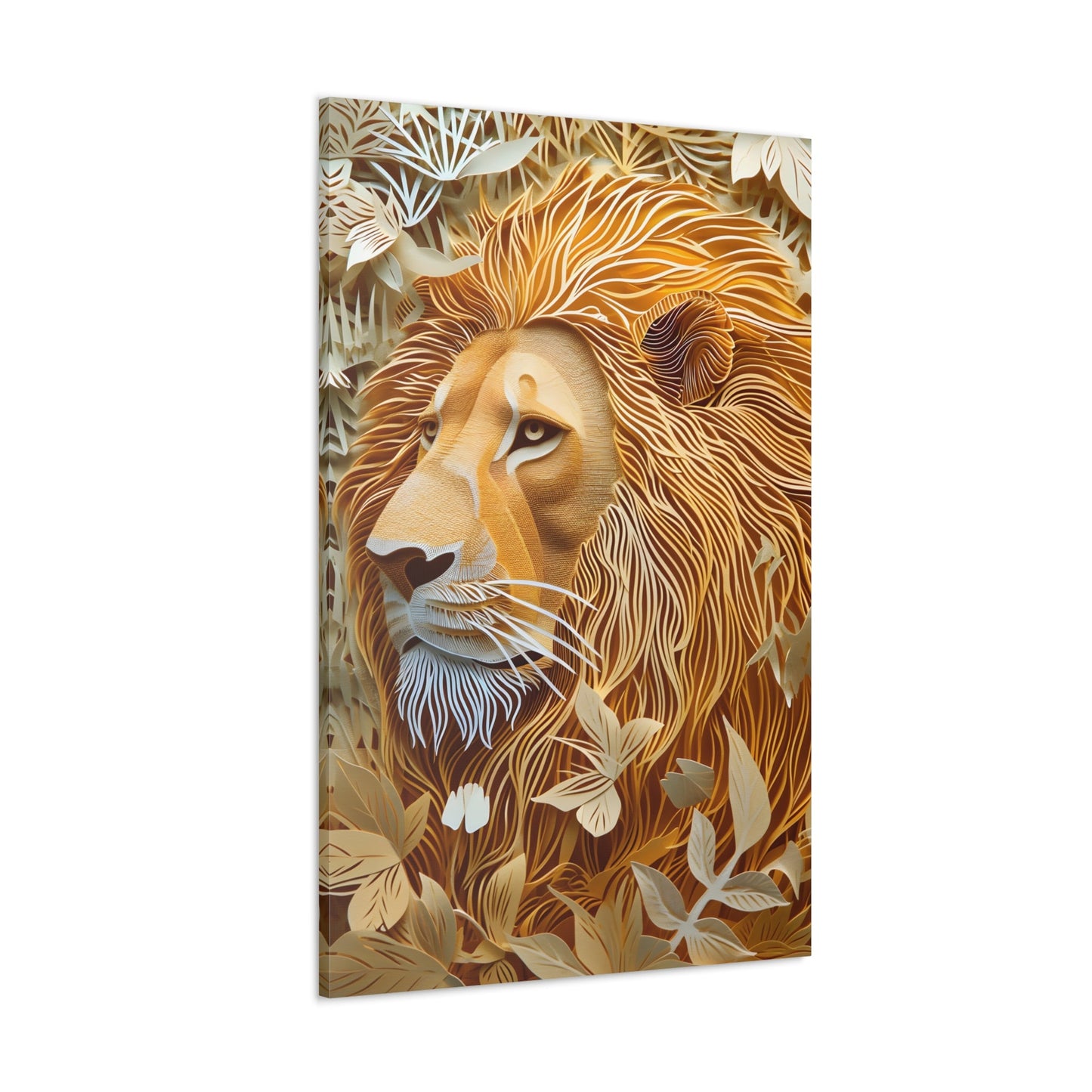 Celebrate the majestic beauty of the lion with 'Cut to the King II,' a stunning piece from our Wildlife Whims collection. This paper cutout inspired artwork captures the regal essence of the king of the jungle, with exquisite details and vibrant colors, adding a touch of the wild to your space.